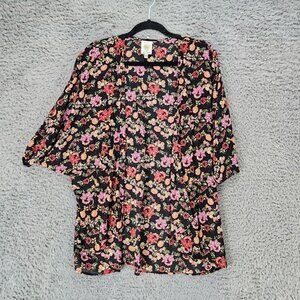 Self Esteem Top Womens XL Floral Dolman Short Sleeve Sheer Duster